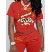 LW Street Polyester Round Neck Skull Letter Mixed 