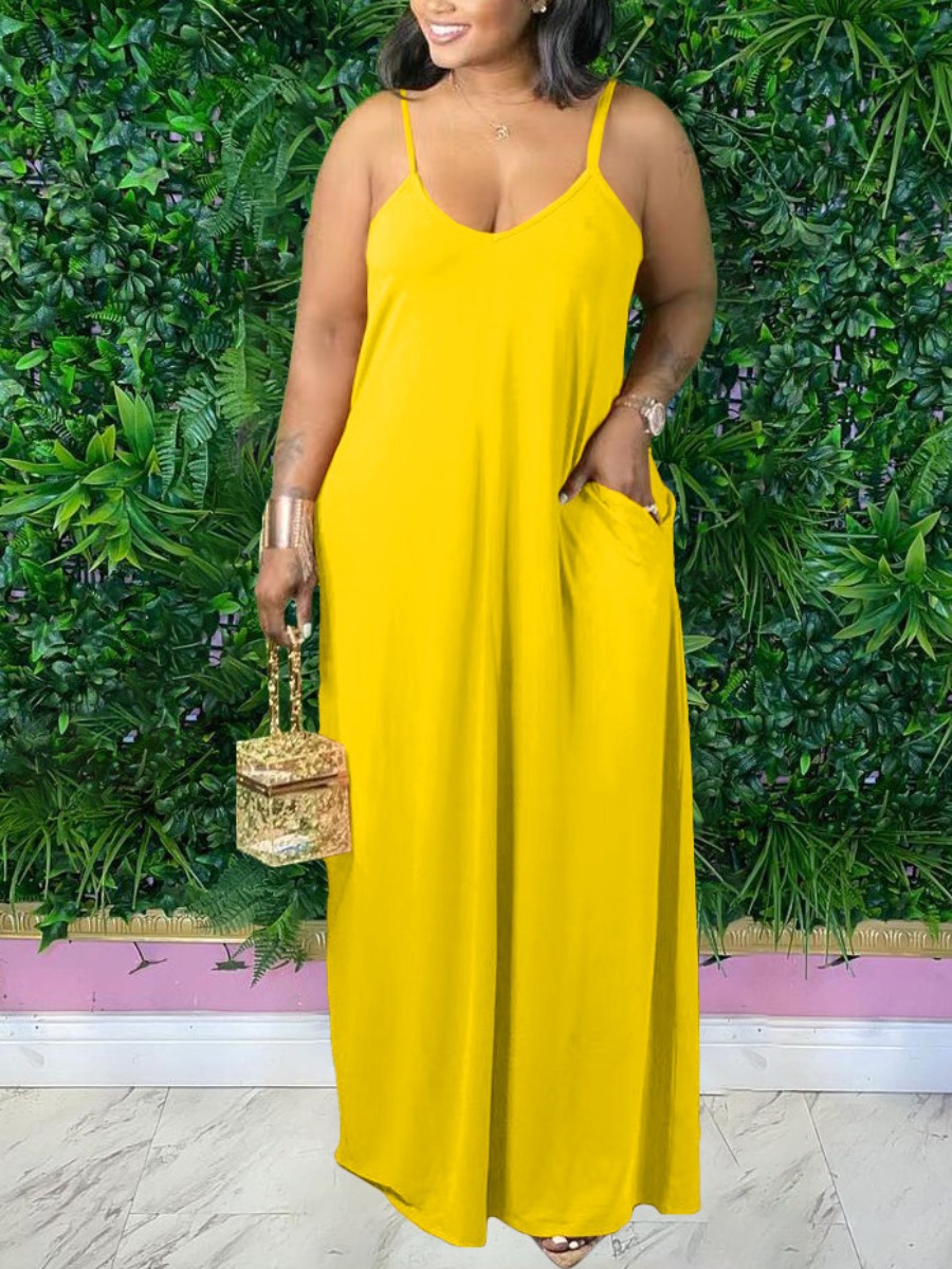 LW Plus Size Pocket Design Solid Color Dress