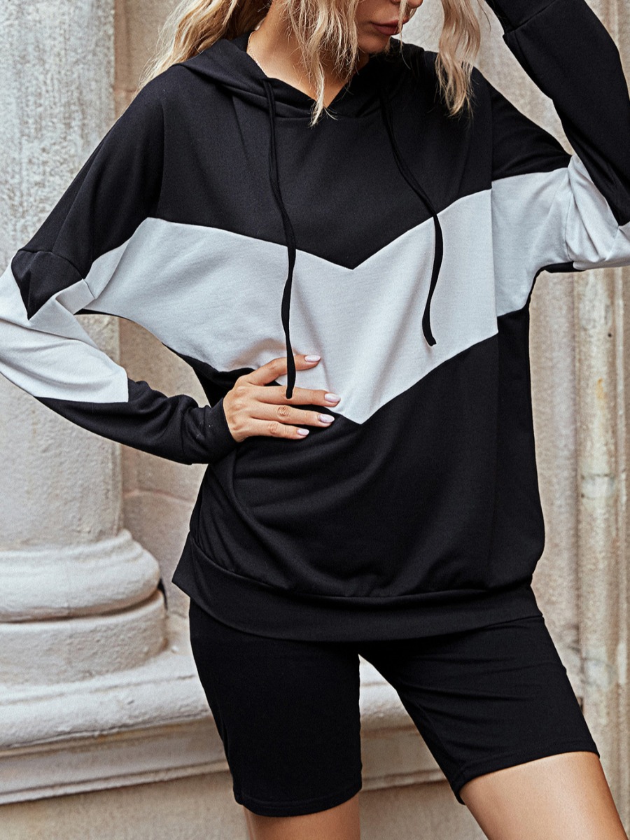 LW Casual Polyester Hooded Collar Patchwork Color 