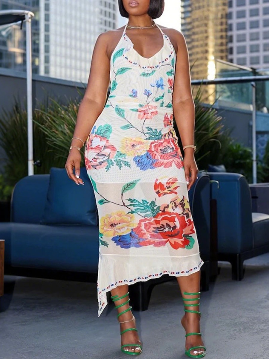 LW Ruffle Hem Floral Maxi Dress