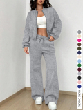 LW Casual Hooded Collar Zipper Design Solid Color Long Sleeve Two-piece Pants Set