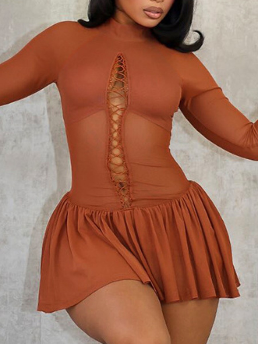 LW SXY Bandage Design Solid Color Mini Dress