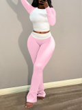 LW Casual Modal Round Neck Patchwork Solid Color Long Sleeve Two-piece Pants Set