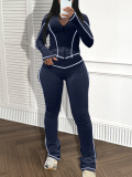 LW Casual Polyester Mandarin Collar Patchwork Solid Color Long Sleeve Two-piece Pants Set