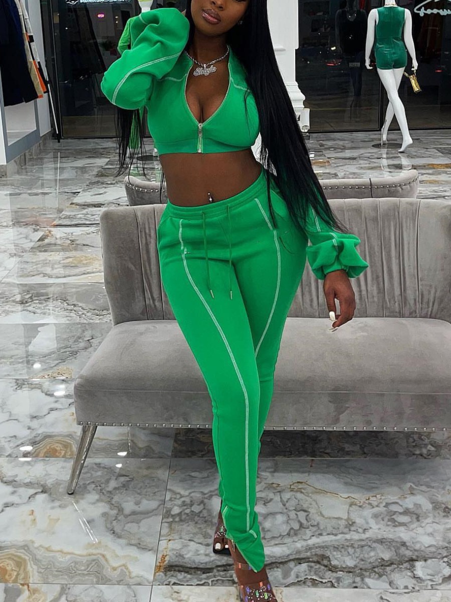 LW BASICS Sporty Polyester Round Neck Zipper Desig