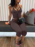 LW BASICS Casual Pit Article Fabrics Spaghetti Strap Solid Color Sleeveless Two-piece Shorts Set