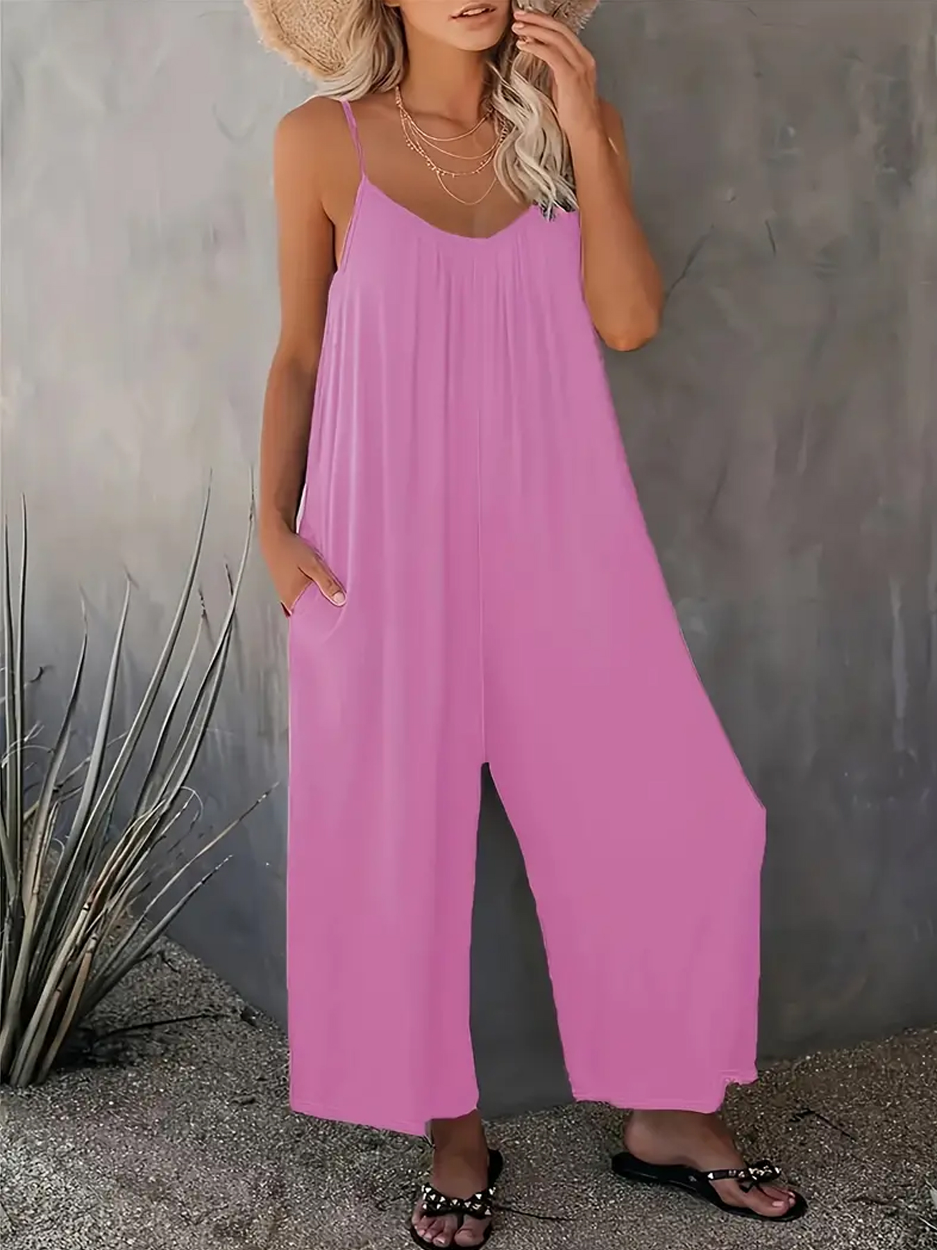 LW Shirred Solid Color Jumpsuit