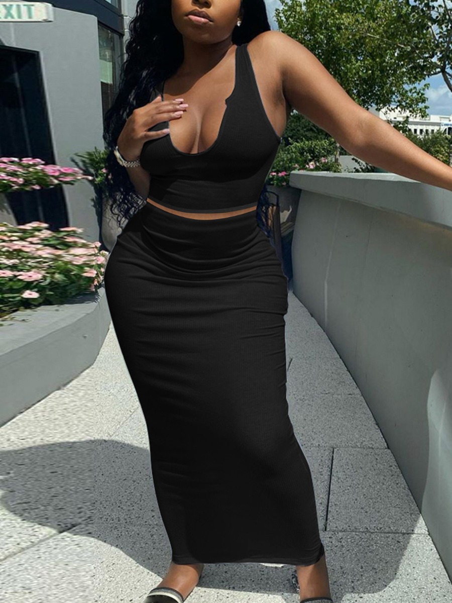 LW BASICS Plus Size Vests Skinny Two-piece Skirt Set