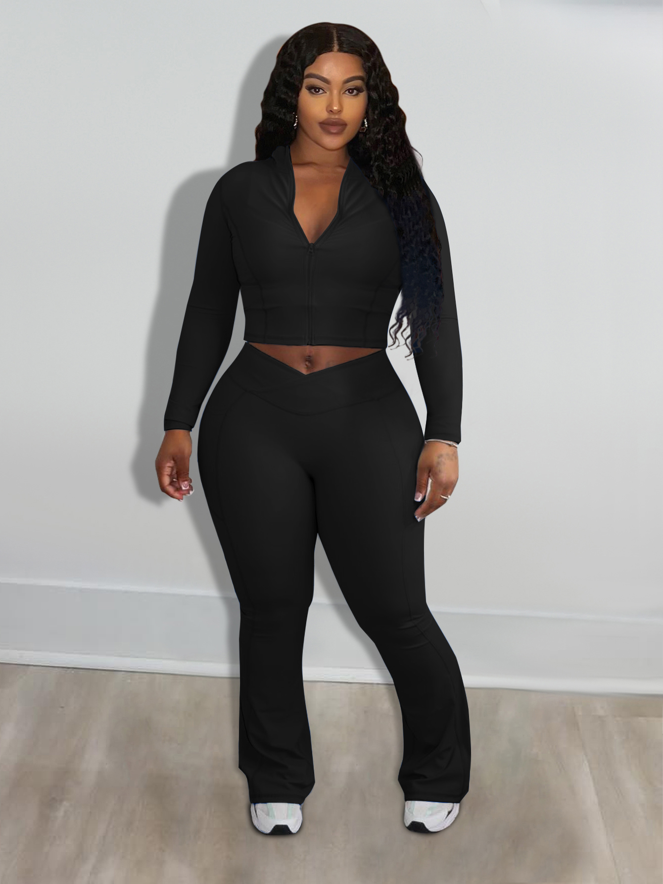 LW Plus Size Pocket Design Solid Color Two-piece Pants Set